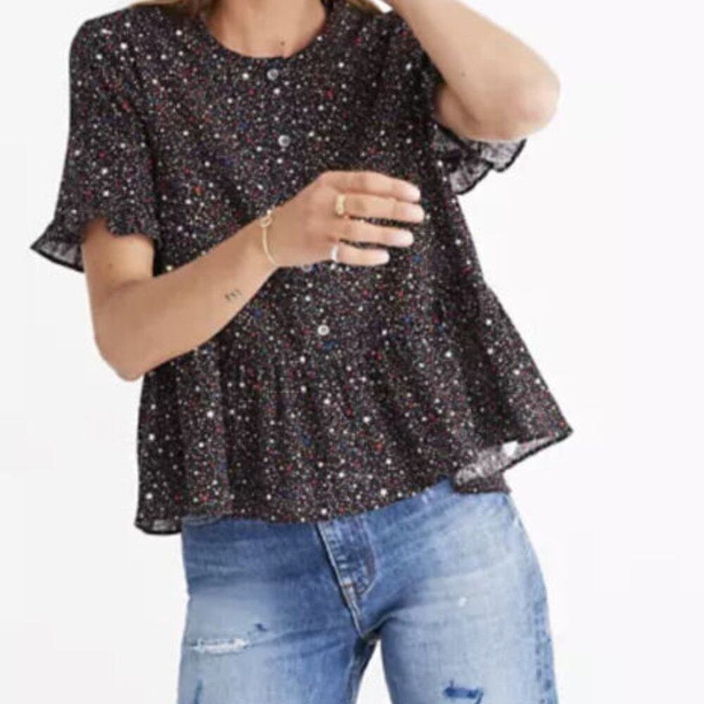 MADEWELL STUDIO RUFFLE-HEM TOP IN STARRY NIGHT SIZE SMALL